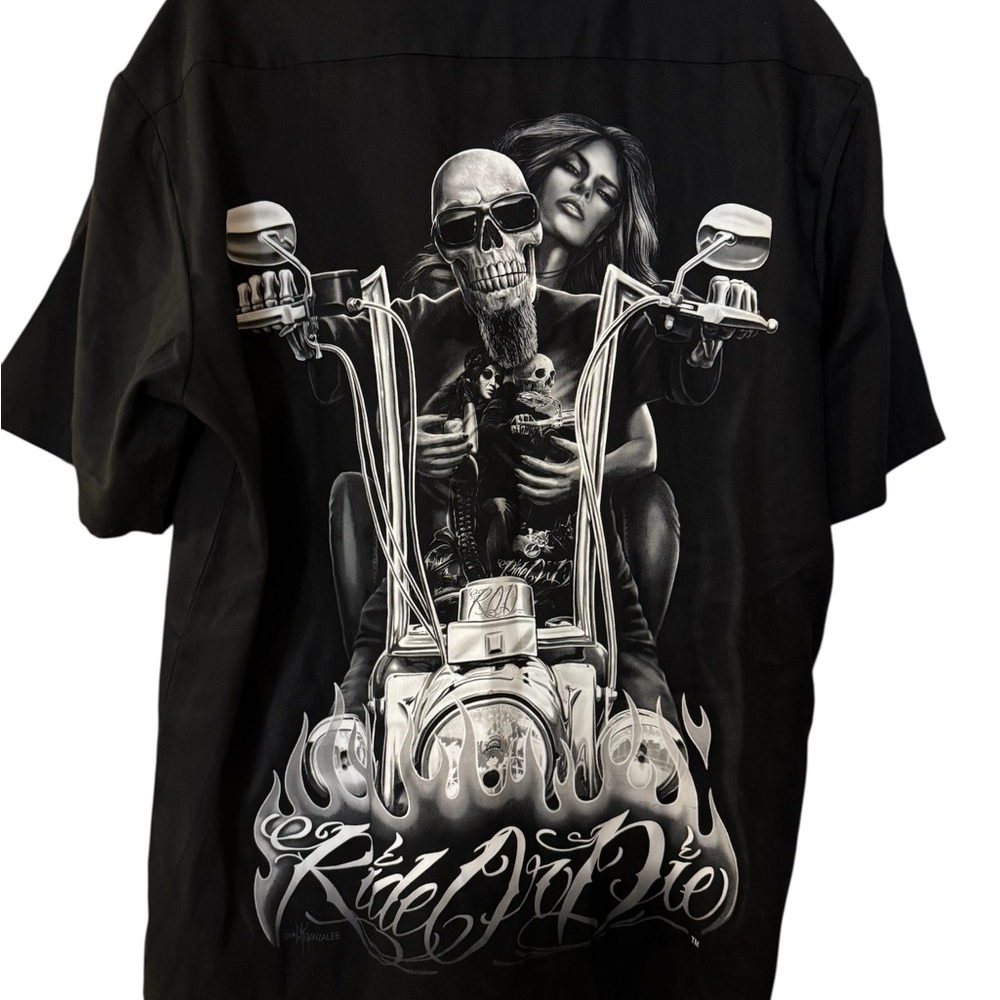 David Gonzalez Ride Or Die Motorcycle Short Sleeve Shirt Men’s Large Button Up